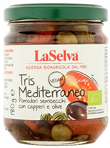 LaSelva Bio Tris Mediterraneo - Tomaten halbgetrocknet, Oliven und Kapern in Öl, 180 g