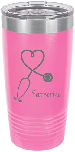 Thermobecher, Motiv: Stethoskop, Krankenschwester, personalisierbar, personalisierbar, 590 ml, Rosa