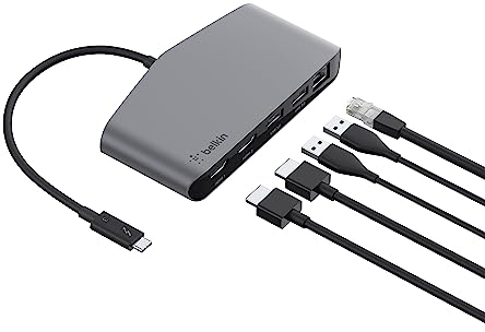 Belkin Base Dock Thunderbolt 3 con Cable Integrado Thunderbolt 3 para Ordenadores Mac OS y Windows con USB-C, Gris