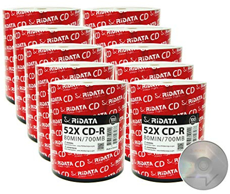 1000 Pack Ridata CD-R 52X 700MB 80Min Logo Top Blank Media Recordable Disc