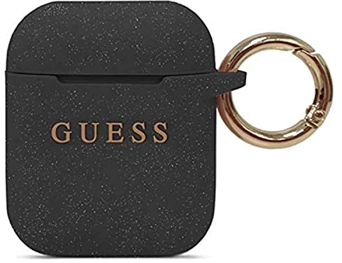 Guess GUACCSILGLBK Cover Silikon Kollektion für Apple Airpods 1 & 2, Schwarz