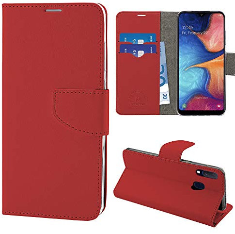 Newtop Cover Compatibile per Samsung Galaxy A20E, HQ Lateral Custodia Libro Flip Magnetica Portafoglio Simil Pelle Stand (per A20E, Rosso)