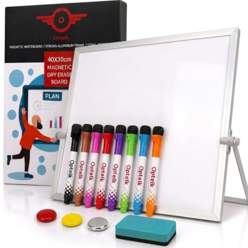 A3 Whiteboard with Stand 40x30 cm – Magnetic Portable Desktop Whiteboard with Pens & Eraser – Double Sided Mini Writing Board for Kids - Premium Small Boards for Revision, Home, School & Office