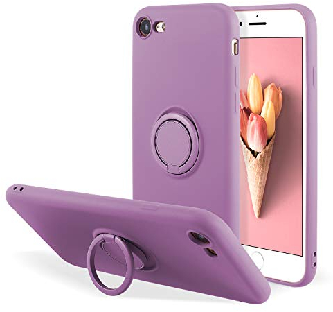 UEEBAI Case for iPhone 7 Plus iPhone 8 Plus, Ultra Slim Liquid Silicone Phone Case with 360 Rotatable Ring Holder Kickstand with Magnetic Car Mount Gel Rubber TPU Bumper Shockproof Cover - Purple