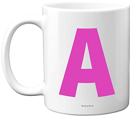 Stuff4 Personalised Alphabet Pink Initial Mug - Letter A Mug, Gifts for Her, Mothers Day, Birthday Gift for Mum, 11oz Ceramic Dishwasher Safe Anniversary, Valentines, Christmas, Retirement