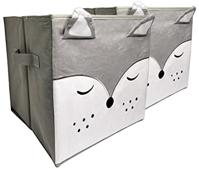 SET 2x Faltbox Fuchs / Aufbewahrungsbox für Kinder aus Stoff im Würfel für Regale und Schränke. Sortierbox/Spielzeugkiste Toy Bin für Spielzeug, Büroartikel uvm/ Faltbox Kinder Set 30x30x30cm