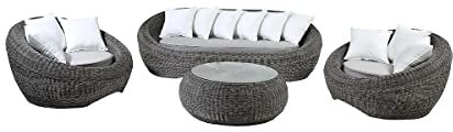 Vente-unique Garten Sitzgruppe Polyrattan: Sofa, 2 Sessel + Tisch - Grau - WHITEHEAVEN
