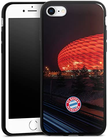 Slim Case extra dünn kompatibel mit Apple iPhone SE (2022) Silikon Handyhülle schwarz Hülle FC Bayern München FCB Stadion