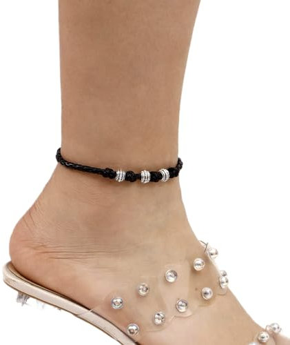 Yienate Boho Turquoise and Black Rice Beaded Anklet With Hand Pendant - Beach Fashion Feet Chain Jewelry Gift for Women and Girls