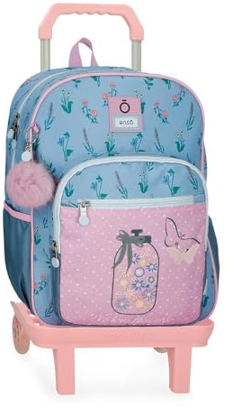 Enso We Love Flowers Schulrucksack mit Trolley, Rosa, 30 x 38 x 12 cm, Polyester, 13,68 l, Rosa, Schulrucksack mit Trolley