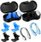 2 Sets Silikon Ohrstöpsel mit Nasenklammern Wiederverwendbare Wasserdichte Ohrstöpsel für Schwimmen Duschen Baden Surfen Schnorcheln mit Aufbewahrungsbox (Schwarz, Blau)