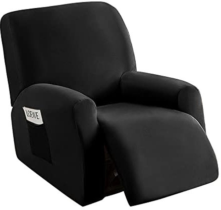 Highdi Housse de Fauteuil Relax 1 Place Extensible en Velours Ultra Doux, 4 Pièce Housse de Fauteuil Inclinable Électrique avec Poche Latérale, Antidérapant, Amovible et Lavable (Le Noir)