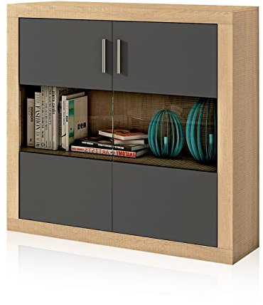duehome | Salon Modular, Bodeguero con 2 Puertas, Composicion Salon por Piezas, Modelo Nuka, Acabado en Cambria y Gris Grafito, Medidas: 110 cm (Largo) x 110 cm (Alto) x 34,6 cm (Fondo)