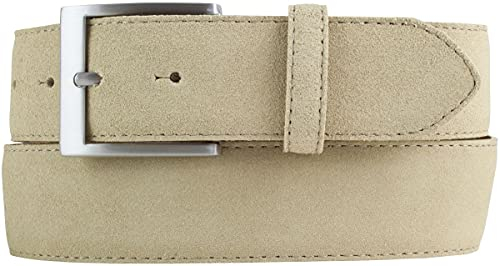 Gürtel aus Veloursleder 4 cm | Hochwertiger Velour-Ledergürtel für Herren 40mm | Herren-Gürtel Wildleder-Gürtel 4cm | Beige 95cm