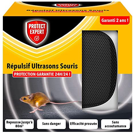 PROTECT EXPERT Ultrason Souris - Répulsif Anti Souris - sans Accoutumance - Repousse jusqu'à 80 m2 - Protection Garantie 24h/24, Blanc