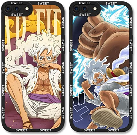 Handyhülle 2 Stück für Apple iPhone 7 Plus/8 Plus Hülle 5.5'' Anime Jungs Gear 5 Nika Monkey D Schutzhülle Manga Cool Muster Case All Inklusiv Linsen Design TPU Silikon Cover für iPhone 8 Plus