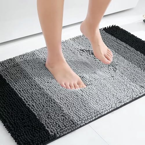 Homaxy Chenille Badezimmerteppich rutschfeste Hochflor Badematte Waschbar Badteppich Weich Badvorleger Saugfähige Duschvorleger für Badezimmer - 50x76 cm, Schwarz