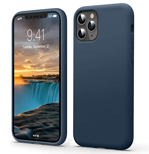 Flyzoo Cover Silicone Liquido per iPhone 11 Pro Max 6,5'', Custodia Protettiva con Tutto Il Corpo Tocco Morbido Setoso, 4 Strati Protezione Completa Antiurto con Fodera in Microfibra, Azzurro Oscuro