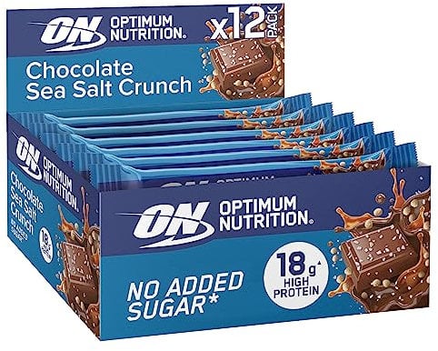 Optimum Nutrition Chocolate Sea Salt Crunch Protein Bars, On-the-Go Pre-Workout and Post-Workout Vegetarian Gym Snack for Men and Women, No Added Sugar Healthy Snacks, 12 x 55 g