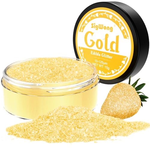 Edible Glitter For Drinks - 15g Gold Lustre Dust Edible Desserts Cake Decorations, Food Colouring Powder Paint For Chocolate, Strawberries, Drinks, Cupcakes, Cakes, Fondant, Cocktails-Gold
