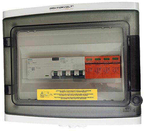 Doktorvolt Coffrets de Protection Installation Photovoltaïque AC Siemens fusible 3P B10A Disjoncteur Différentiel 25A 300mA Protection contre les Surtensions T2 Electricité pour PV 1000V IP65
