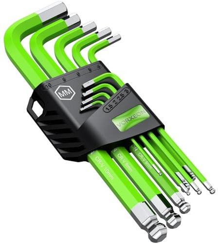 VORXEON Clé allen Jeu de Clés allen Hexagonales 1.5-10 mm en CR-V et acier S2 Clés 6 Pans à Tête Sphérique pour Réparation de vélo voiture moto automobile (9pcs Clés à laine)