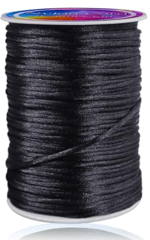 Ewparts 110 Yards 2mm Black Nylon String for Bracelet Making Rattail Satin Nylon Cord Bracelet String for Jewelry Making Necklace Beading Cord Lanyard String Keychains Chinese Knotting Silk Cord