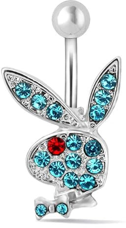 MESKEL 1 Stück Bauchnabelringe Hase Nabelringe Kaninchen Bauchringe für Frauen Edelstein Rosa Blau Hase Fake Bauch Piercing Pin
