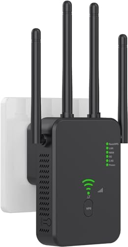 WiFi Ripetitore,1200Mps Extensor WiFi Dual Band2.4G / 5g, Amplificador señal WiFi, 4 Antenas, 2 Puertos LAN, Amplificador WiFi, Adecuado para oficinas y hogares, fácil de configurar