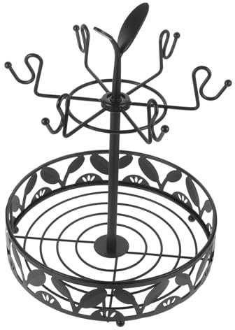 MAGICLULU Supporto Per Tazze Da Caffè Rotante Ferro Con Design Salvaspazio Organizer Per Cucina Con Ganci Per Tazzine e Cestino Per Utensili Da Caffè