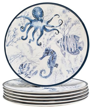 Certified International Sea Life Melamine 11 Dinner Plates,Set of 6, Multicolor