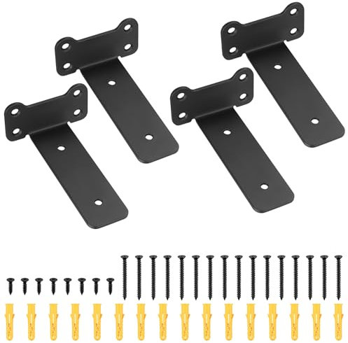 4 Pcs Heavy Duty Floating Shelf Brackets for Shelves L Shaped Support Brackets Wall Mounted, Metal Scaffold Board Shelf L Braces (Black, 5 inch cat Ear Style)