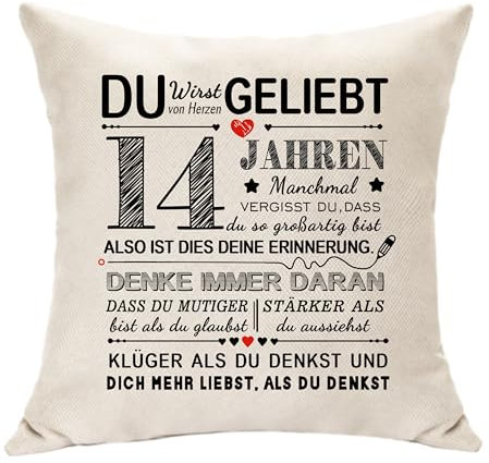 Hasodeo Dekoration 14. Geburtstag Kissenbezug Geschenke für 14 Jahren Frauen Frauen Bonus Tochter Sohn Cousine Schwester Bruder Geburtstagsgeschenke 14-jährige Andenken (14.)