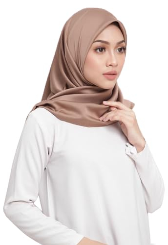 Cslbiuni Eleganter Muslimischer Hijab-Schal, Satin-Jersey, quadratisch, weich, für Damen und Mädchen, Khaki, Square(90*90cm)