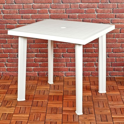 URBN GARDEN Table de jardin carrée en plastique léger Blanc