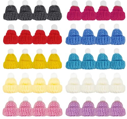 XoeLLe 40 Piezas Mini Gorros Punto, Mini Sombrero de Muñeca, Mini Gorro de Lana, Multicolor, para Manualidades Artesanías Botella de Vino Decoración Decoración de Árbol de Navidad