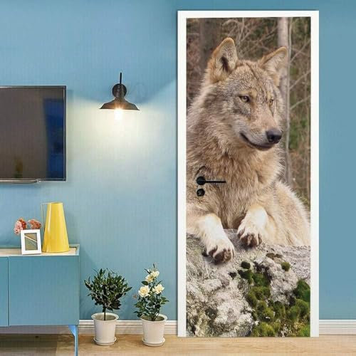 3D Türaufkleber Tier Wolf 77 X 200 Cm - Türtapete Selbstklebend Türposter - Fototapete 3D Effekt Türfolie Poster Tapete Wandtattoo Diy Selbstklebende Wandbild Pvc Wasserdichte Tapete 0
