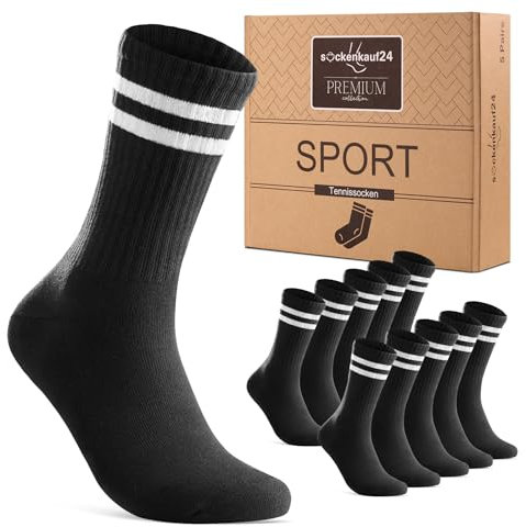 Socken Herren Damen Sportsocken Schwarz 39-42 Tennissocken Gepolstert Atmungsaktive Baumwolle 5 Paar Retro Crew-Socken