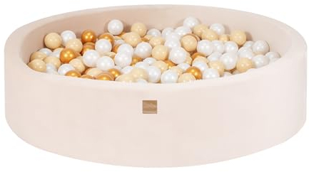 MEOWBABY Piscine à Balle pour bébé – Piscine à balles Douce en Velours 120x30cm avec 300 balles – Fosses a Boules pour Enfants, Écru
