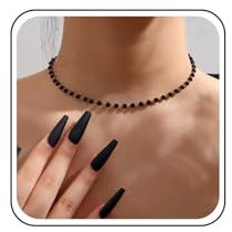 Inilbran Boho Turmalin Perlen Halskette Choker Schwarz Perlen Choker Halskette Schwarzer Turmalin Edelstein Halskette Winzige Perlen Kette Halskette Schmuck Für Frauen