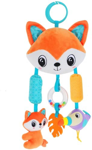Aceshop Baby Kinderwagen Spielzeug, Plüsch Hängespielzeug mit Beißring Laufstall Spielzeug mit Glocke Clip Auf Babyschale Spielzeug Motorikspielzeug für Neugeborene Baby Kleinkinder 0-36 Monate(Fuchs)