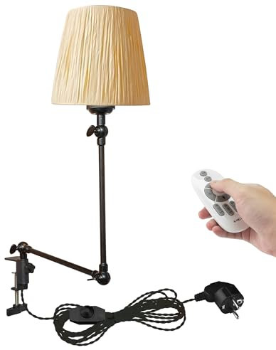 FSLiving Retro Klemmleuchte, Dimmbar Clip auf Schreibtisch Leselampe, Clamp Nachttischlampe mit Flexarm, 1x E27 Fassung max. 60 Watt für Schreibtisch, Nachttisch, Regal- Gelb TD0627