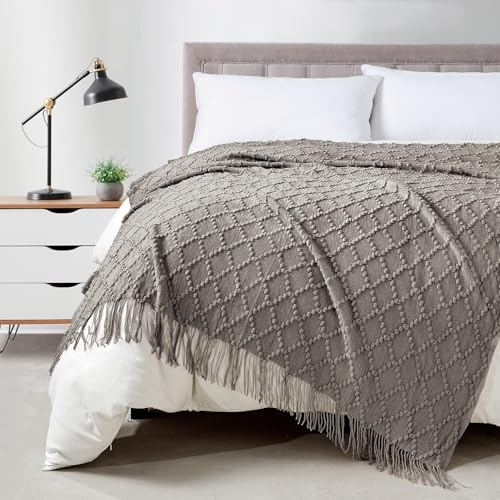 BOURINA Textured Solid Knitted Throw Blanket Dark Grey 127x178cm