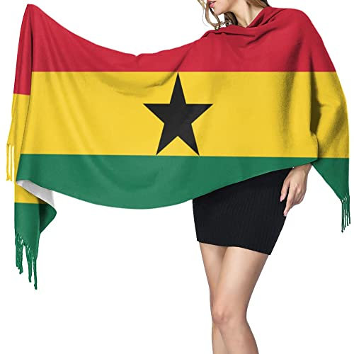 WOTDKG Schal mit Fransen und Quaste, Ghana-Flagge, weicher Schal, Siehe Abbildung, One size