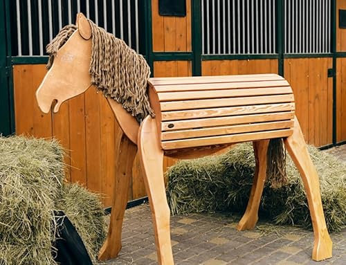 HolzTec Holzpferd Pony Amigo 109cm – Handgefertigt aus Naturholz, realistisches Design, wetterfest, ideal für drinnen und draußen, perfekt für Kinder, Natur oder Nuss-Braun (109 cm/Natur)