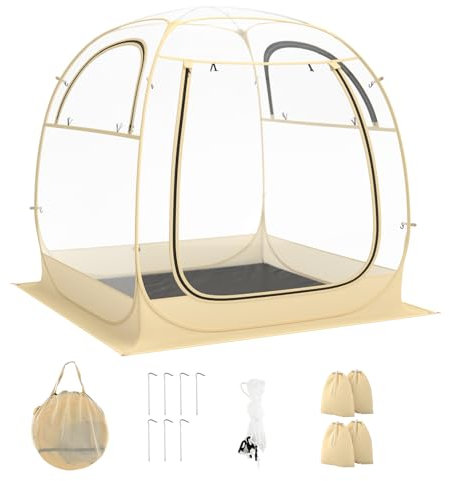 HOMASIS Transparentes Pop up Zelt im Freien, faltbares Kuppelzelt für Winter, durchsichtiges Wurfzelt mit Tragetasche & Bodenmatte, Outdoor-Bubble-Zelt für Sportveranstaltungen (183 x 183 x 165 cm)