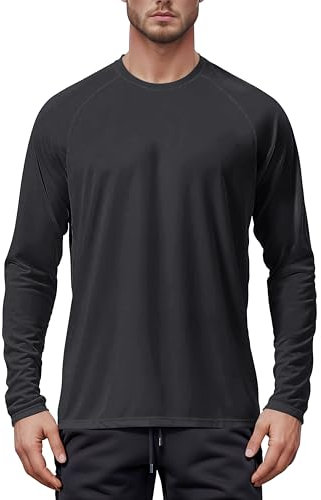Tansozer Rash Vest Mens Long Sleeve UV Sun Protection Shirt UPF 50 Swimming Swim Top Quick Dry Running T-Shirts Breathable, Black, XL