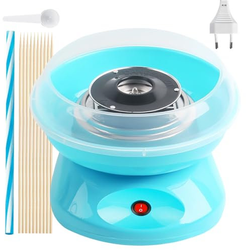 Zuckerwattemaschine Für Zuhause, Retro Cotton Candy Machine 450 W, Zuckerwatte Maschine, Zuckerwattemaschinen Für Zuhause Mit Messlöffel, Bonbonstäbchen Aus Kunststoff, Zehn Stöcke (Blau)
