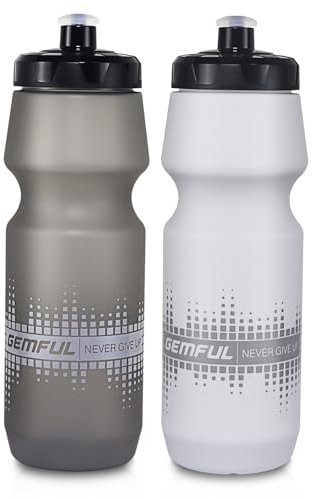 GEMFUL 2er-Pack Rennrad Trinkflasche 750 ml Fassungsvermögen, Auslaufsicher, BPA-Frei, Leicht zu transportieren für Radfahren, Wandern und Outdoor-Sport (Grau/Weiß)