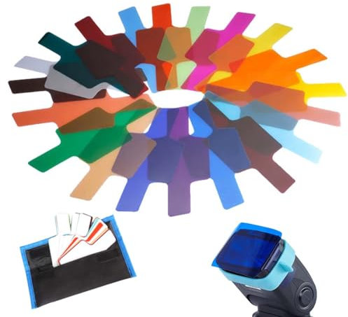 DWFEYOl Farbfilter Set, 20 Pcs Kamera Farbfilter und Tasche Kunststoff Farbfolie 20 Farben Farbfolien Gel Transparente Farbige Folie Scheinwerfer Folie für Led Lampe